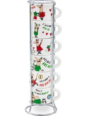 Bialetti - 6'lı Istiflenebilir Cappuccino Fincan Seti - Karma Renkli - Porselen