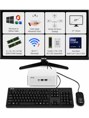 Asus NUC 15 Pro Plus, Core Ultra 5-225H, 16GB RAM, 512GB SSD, 27" Win11+Office