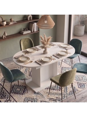 Yurupa Alveros Serisi Oval Açılabilir Yemek Masası Mutfak Masası Beyaz 80X120 (Açılınca 80X160 Cm) Alv2-W