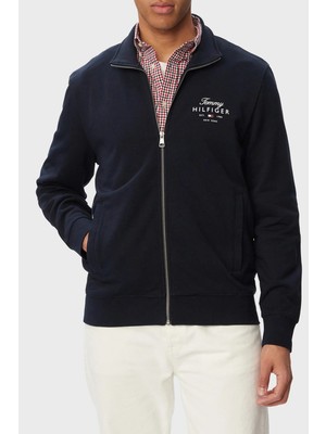 Tommy Hilfiger Logolu  % 100 Pamuk Dik Yaka Fermuarlı Sweat Erkek Sweat MW0MW43219 Dw5