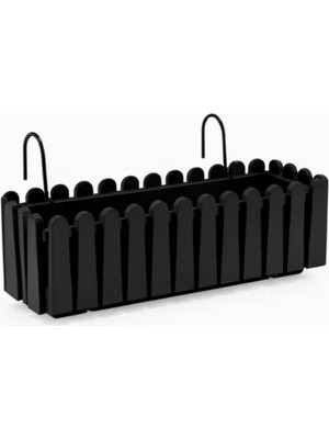Nettenevime Balkon Saksısı Çit Saksı Siyah Renk Metal Askı Aparatlı Dekoratif Balkon Saksı 9lt  53CM IB02