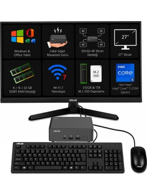 Asus NUC 15 Pro, Core 5-210H, 8GB RAM, 512GB SSD, 27" Win11+Office