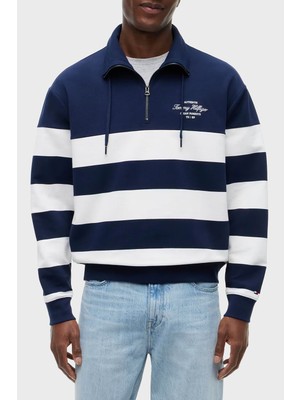 Tommy Hilfiger Relaxed Fit Fermuarlı Yaka Çizgili Sweat Erkek Sweat MW0MW43190 Dcc