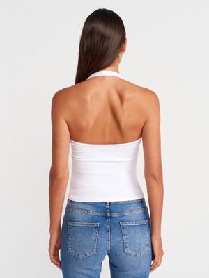 Dilvin 21052 Halter Yaka Top-Beyaz