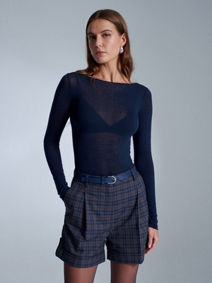 Dilvin 32122 Kayık Yaka Kaşmir Karışımlı Ultra Hafif Modal Bluz-Ekru