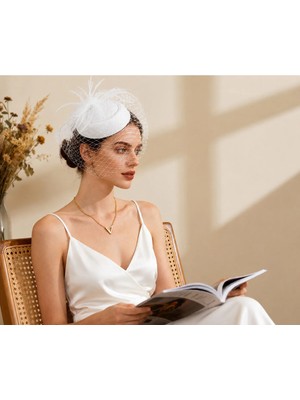 Bba New Trend Vualet, Nikah Şapkası, Gelin Şapkası, Fascinator, Tüllü Şapka, Mini Şapka, Vintage, Düğün, Nişan, Söz, Kına, Davet, Saç Aksesuarı.