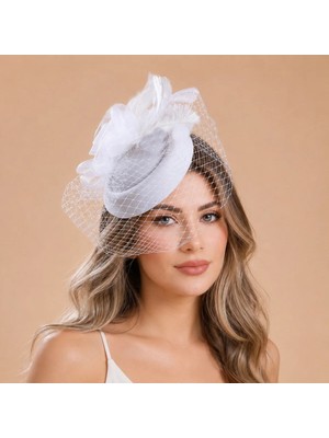 Bba New Trend Nikah Şapkası Vualet Premium Vualet Gelin Şapkası Nikah Şapkası Kadın Fascinator Kokteyl Parti Şapkası Düğün Nişan Söz Kına Mezuniyet Yılbaşı Davet Saç Aksesuarı