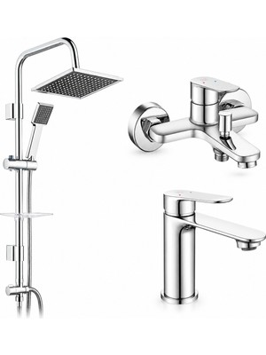 ECA E.c.a Ar Fast Banyo Bataryası + Ar Fast Lavabo Bataryası + Tema 53260 Quadro Rain Pratik Duş Sistemi