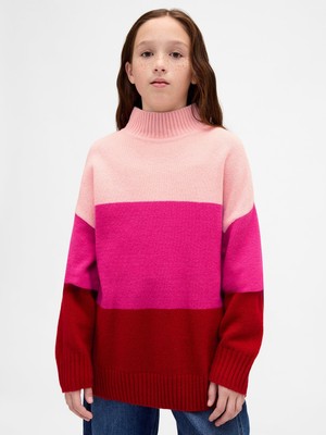 Gap Kız Çocuk Pembe Cashsoft Çizgili Tunik Kazak