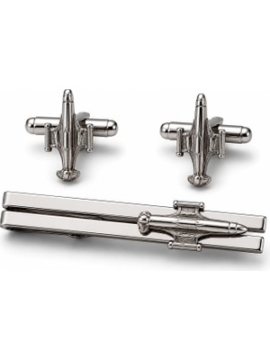 Belirtilmemiş Kravat Iğnesi + Kol Düğmesi Seti "F-104" Silver