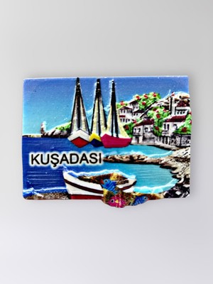 Mundy Kuşadası Polyester Kabartmalı Magnet 7 cm x 5 cm Dekoratif Hediyelik Buzdolabı Süsü (KOD:1721)