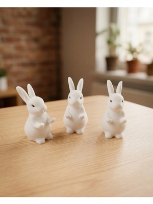 3 Adet Mini Tavşan Biblo Seti 3D Yazıcı Dekoratif Plastik Figür 4 cm