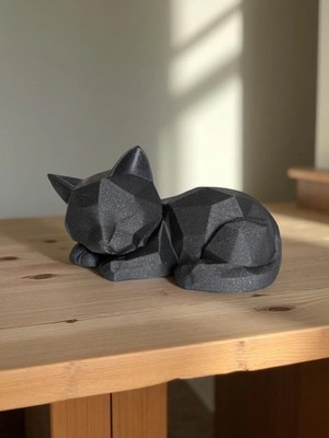 Minimal Ebatlarda Dekoratif Sevimli Uyuyan Kedi - Dekoratif Figür - Biblo - 15 cm - Plastik