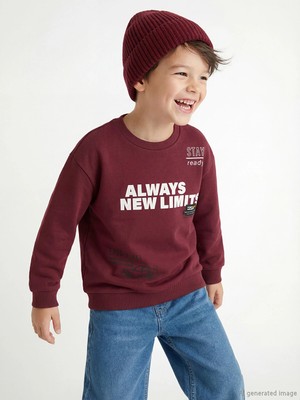 Lc Waikiki Yeni Sezon Bisiklet Yaka Baskılı Erkek Çocuk Kalın Sweatshirt