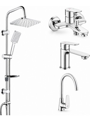 ECA E.c.a Ar Fast Banyo Bataryası + Lavabo Bataryası + Eviye Bataryası Tema 53242 Rain Carismo Duş Sistemi Krom