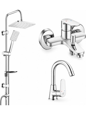 ECA E.c.a Ar Fast Kuğu Lavabo Bataryası + Banyo Bataryası Tema 53242 Rain Carismo Duş Sistemi Krom