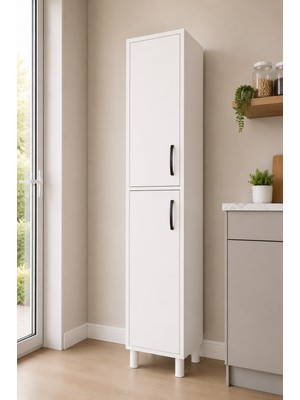 6 Raflı Beyaz Çok Amaçlı Dolap Banyo Kiler Mutfak Dolabı 2 Kapak