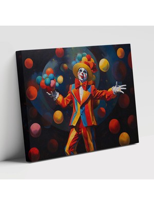 Painted Anarchy Çok Renkli Toplar ile Sirk Temalı Jonglör Palyaço Görseli Dekoratif Kanvas Tablo