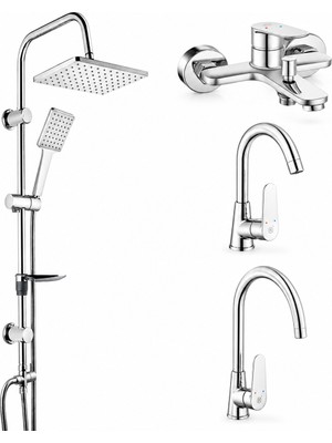 ECA E.c.a Ar Fast Banyo Bataryası + Kuğu Lavabo Bataryası + Eviye Bataryası + Tema 53242 Rain Carismo Duş Sistemi