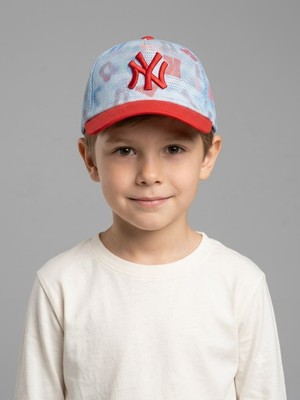Clodi 3-7 Yaş New York Yankees (Ny) Nakışlı Çocuk Şapkası - Buz Mavisi & Kırmızı Fileli Yazlık Kep