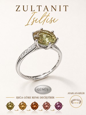 Yudi Atelier Işıklı Kutu 925 Ayar Gümüş Ayarlanabilir Renk Değiştiren Tektaş Yüzük - Evlenme Teklifi Sevgiliye Hediye