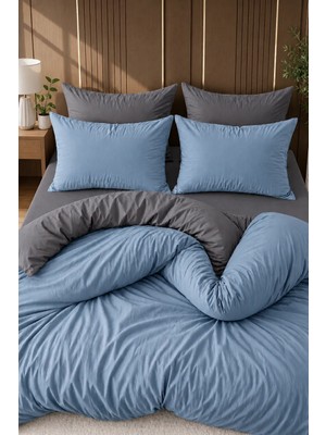 More Home Tek Kişilik Nevresim Takımı  Lastikli Çarşaflı  Tozlu Mavi  Antrasit
