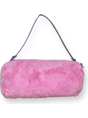Me-Vo Peluş Pembe Renkli Mini Silindir Çanta