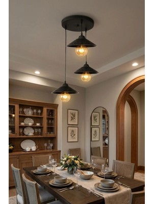 Zenova Model Siyah 3"lü Yemek Masası Oturma Çocuk Yatak Odası Modern Ledli Avize