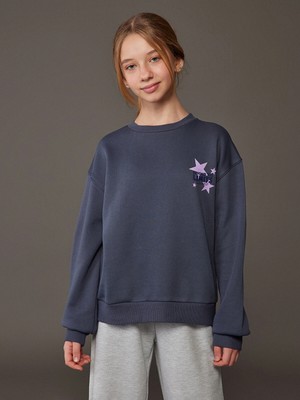 Lc Waikiki Yeni Sezon Bisiklet Yaka Baskılı Kız Çocuk Kalın Sweatshirt