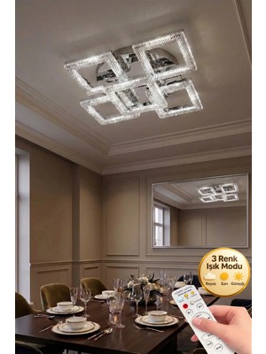 Kare Model 5"li Gümüş 3 Renk Modu Ledli Modern Tavana Sıfır Salon Mutfak Çocuk Yatak Odası LED Avize