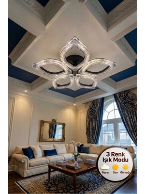 Flora Model Siyah 5"li Ledli 3 Renk Modu Kristal Salon Mutfak Yatak Çocuk Odası Avize