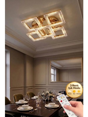 Kare Model 5"li Gold 3 Renk Modu Ledli Modern Tavana Sıfır Salon Mutfak Çocuk Yatak Odası LED Avize