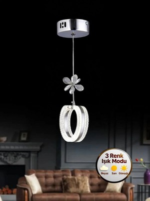 Mozaik Model Gümüş 3 Renk Modu Ledli Kristal Taşlı Modern Salon Mutfak Oturma Çocuk Odası LED Avize