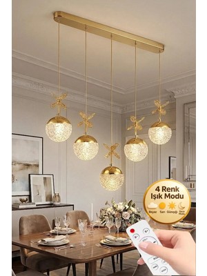 Mia Model 5"li Gold 3 Renk Modu Yemek Masası Oturma Çocuk Yatak Odası Modern Ledli Avize