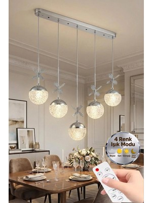 Güneş Model 5"li Gümüş 3 Renk Modu Yemek Masası Oturma Çocuk Yatak Odası Modern Ledli Avize