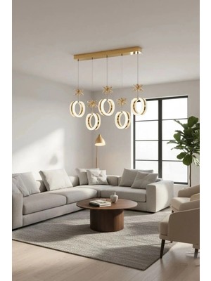 Mozaik Model 5"li Gold 3 Renk Modu Yemek Masası Oturma Çocuk Yatak Odası Modern Ledli Avize
