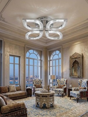 Flora Model Gümüş 4"lü Ledli 3 Renk Modu Kristal Salon Mutfak Yatak Çocuk Odası Avize