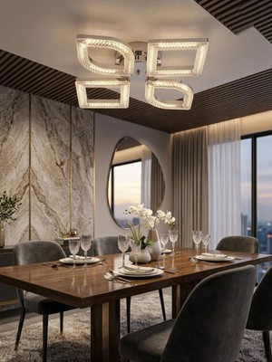 Vesta Model Gümüş 4"lü Kumandalı Ledli 3 Renk Modu Kristal Salon Mutfak Yatak Çocuk Odası Avize