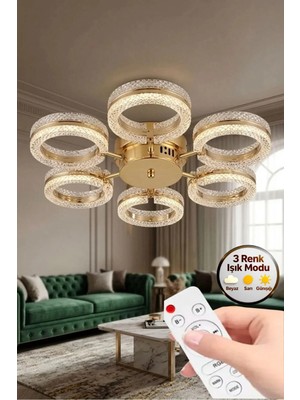 Mozaik Model Gold 6"lı Ledli 3 Renk Modu Kristal Salon Mutfak Yatak Çocuk Odası Avize
