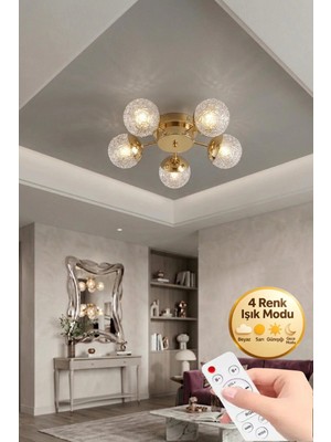 Güneş Model Gold 5"li Ledli 3 Renk Modu Kristal Salon Mutfak Yatak Çocuk Odası Avize