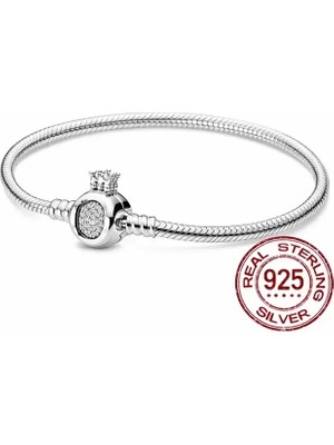 Erdo Ticaret Bileklik 925 Ayar Gümüş Charm Takılabilir Taç O Klipsili Yılan Gümüş