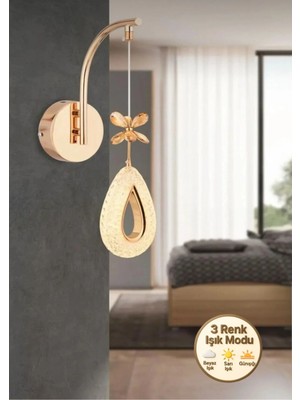 Yağmur Model Tekli Gold 3 Renk Modu Kristal Taşlı Salon Mutfak Yatak Çocuk Odası Aplik