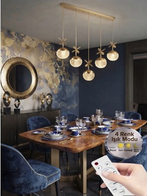 Güneş Model 5"li Gold 4 Renk Modu Yemek Masası Oturma Çocuk Yatak Odası Modern Ledli Avize