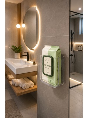Syn Aksesuar Duvara Monte Islak Mendil Düzenleyici Kutu- Şeffaf Organizer | Banyo, Mutfak ve Wc Için