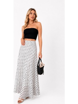 Motiv Puantiyeli Şifon Etek/iç Astarı Uzun Tesettüre Uygun MODEL/102CM Maxi Boy