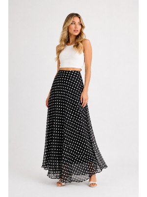 Motiv Puantiyeli Şifon Etek/iç Astarı Uzun Tesettüre Uygun MODEL/102CM Maxi Boy