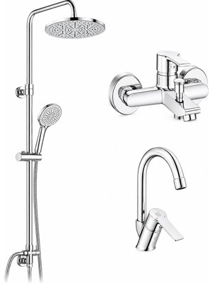 ECA E.c.a Ar Lite Banyo Bataryası + Ar Lite Kuğu Borulu Lavabo Bataryası + Ar Tuna Duş Kolonu| 5 Yıl Garantili