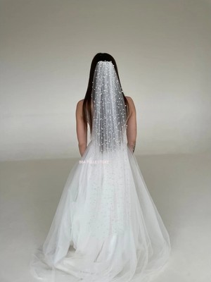 Bba New Trend Uzun Gelin Duvağı,gelinlik Aksesuarı Nikah ,incili Gelin Duvak Mt1,5 mt Tokalı Nikah Duvak Vualet