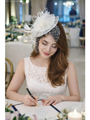 Bba New Trend Nikah Şapkası Vualet Gelin Kep Tüllü Saç Aksesuarı Şık Tasarım Nikah Için Özel Model