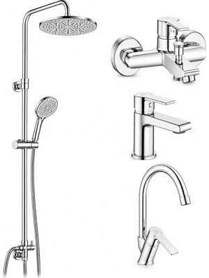 ECA E.c.a Ar Lite Banyo Bataryası + Lavabo Bataryası + Evye Bataryası + Tuna Duş Kolonu | 5 Yıl Garantili